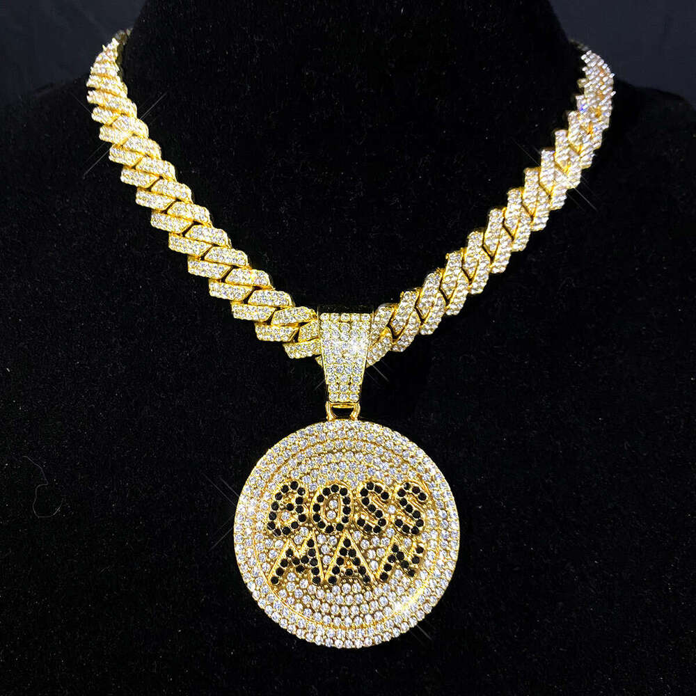 Full Dia English Letter Pendant Hip Hop Exaggerated Creative Round Plate Street Trend Alloy Cuban Necklace
