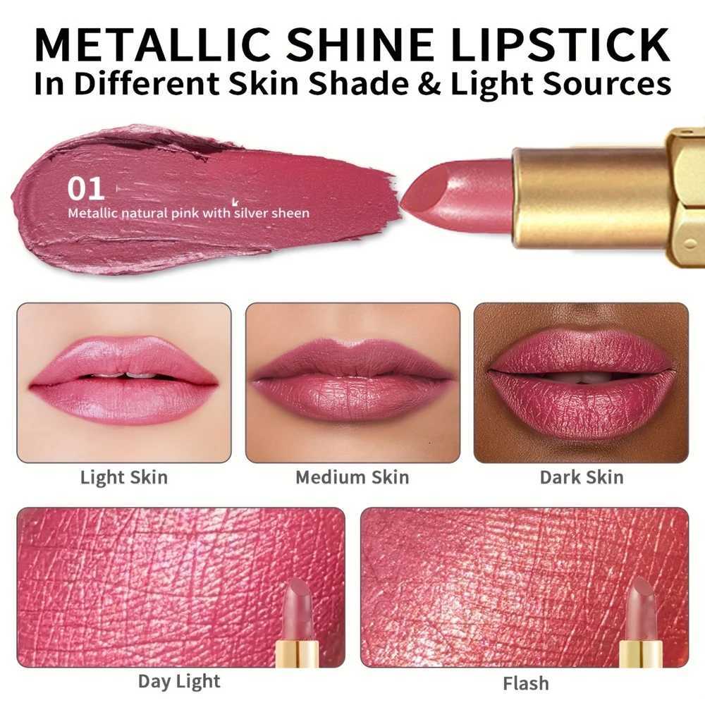 6 Colors Gold Bar Tube Lipstick Diamond Pearlescent Glitter Gold Pink Lipstick Long-Lasting Non-Sticky High-Shine Makeup G250729