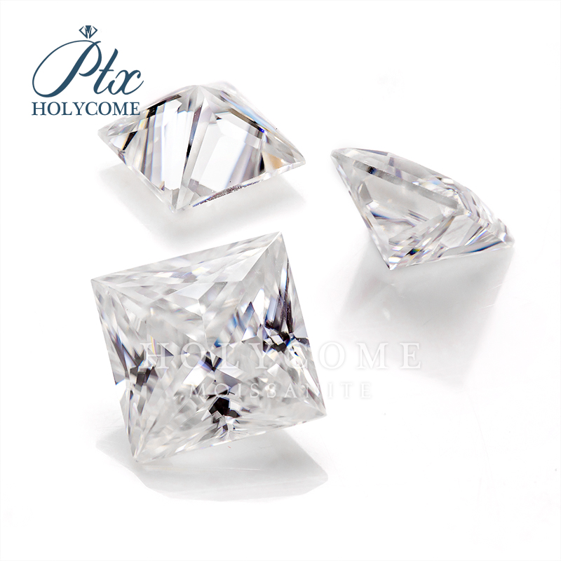 Real Princess Cut Lab Created Moissanite Stone 0.1ct-8ct D Color Square Shape VVS Quality Synthetic Gems Loose Moissanite Stone for Jewelry Making