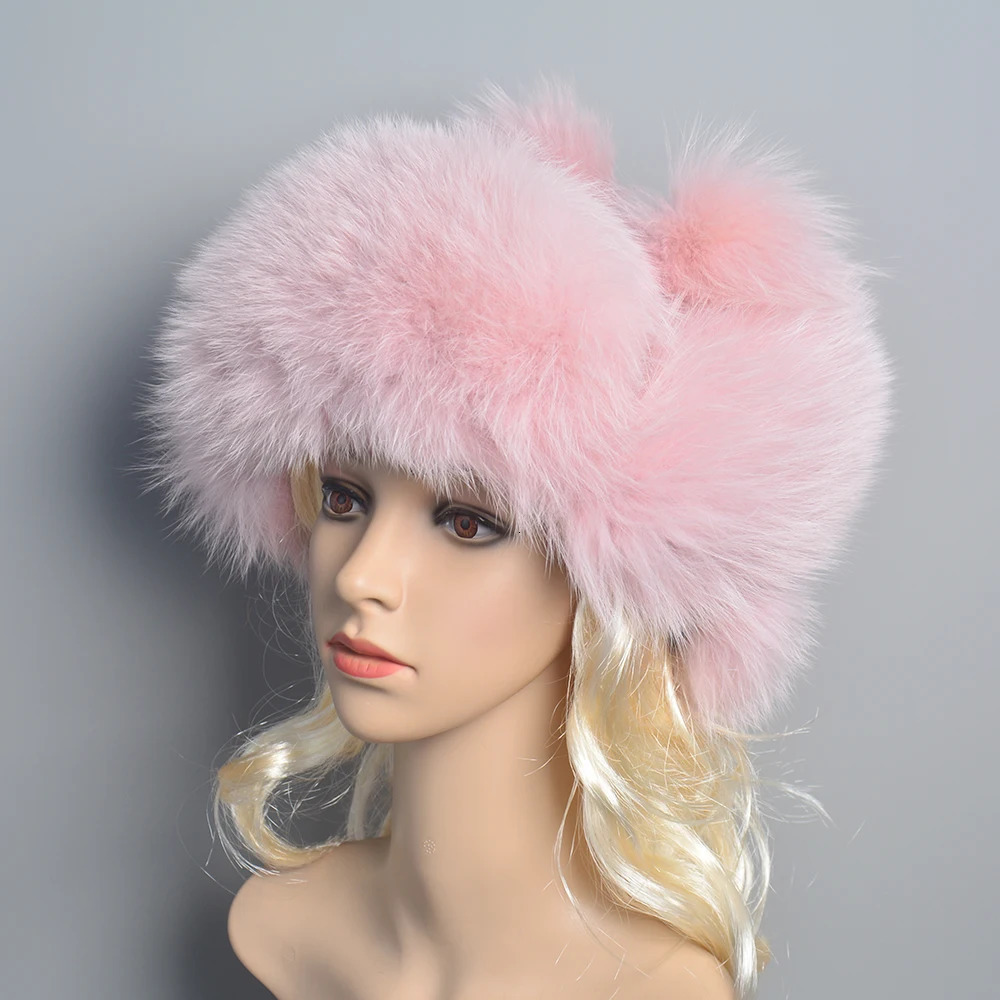Natural Fox Fur Russian Aviation Hat with Ears Ushanka Women Winter Warm Fluffy Stylish Female Beanie Fashion Fur Hats 250724