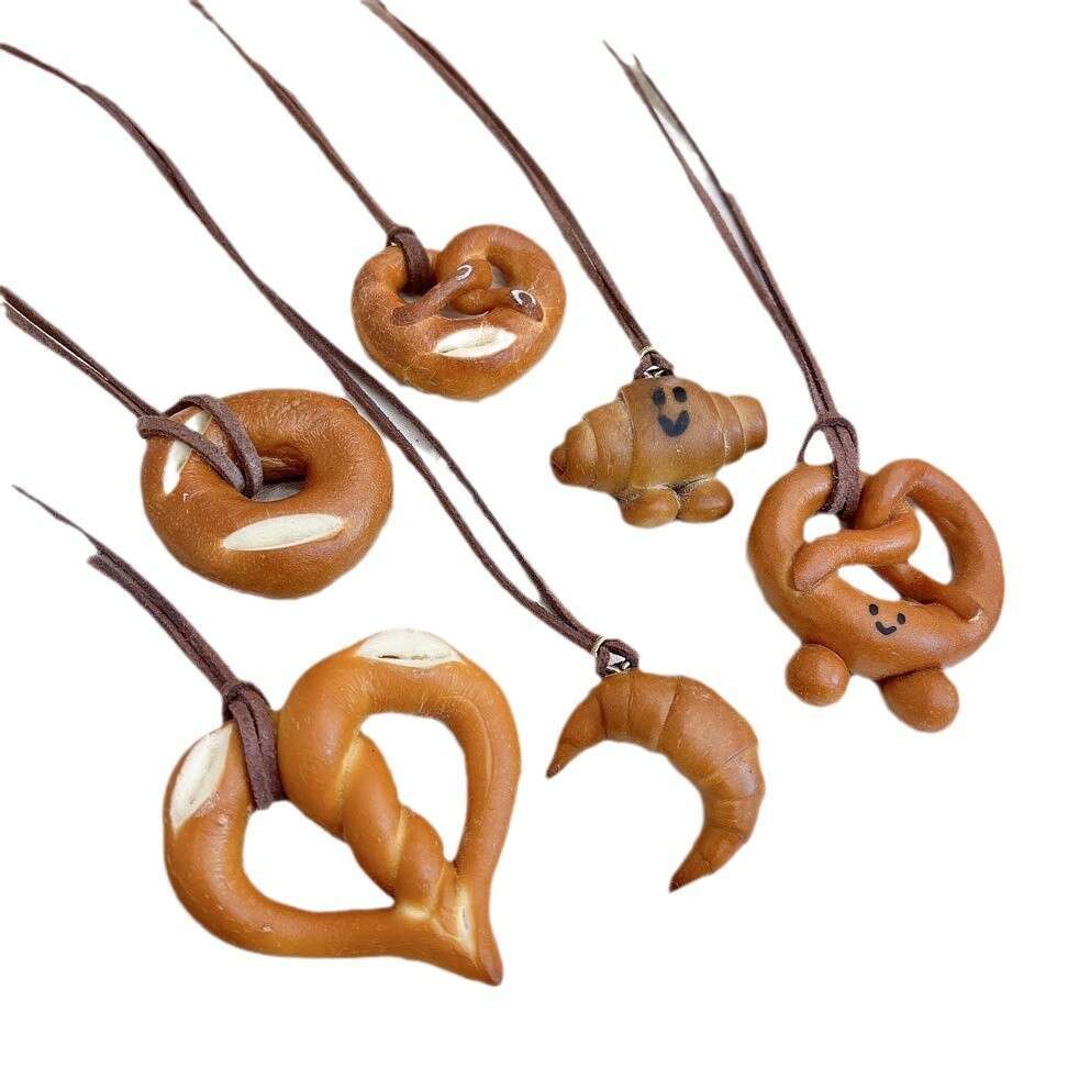 Handmade Bread Lye Knot Croissant Long Pendant Necklace for Women, Unique Sweater Chain Accessory 54c