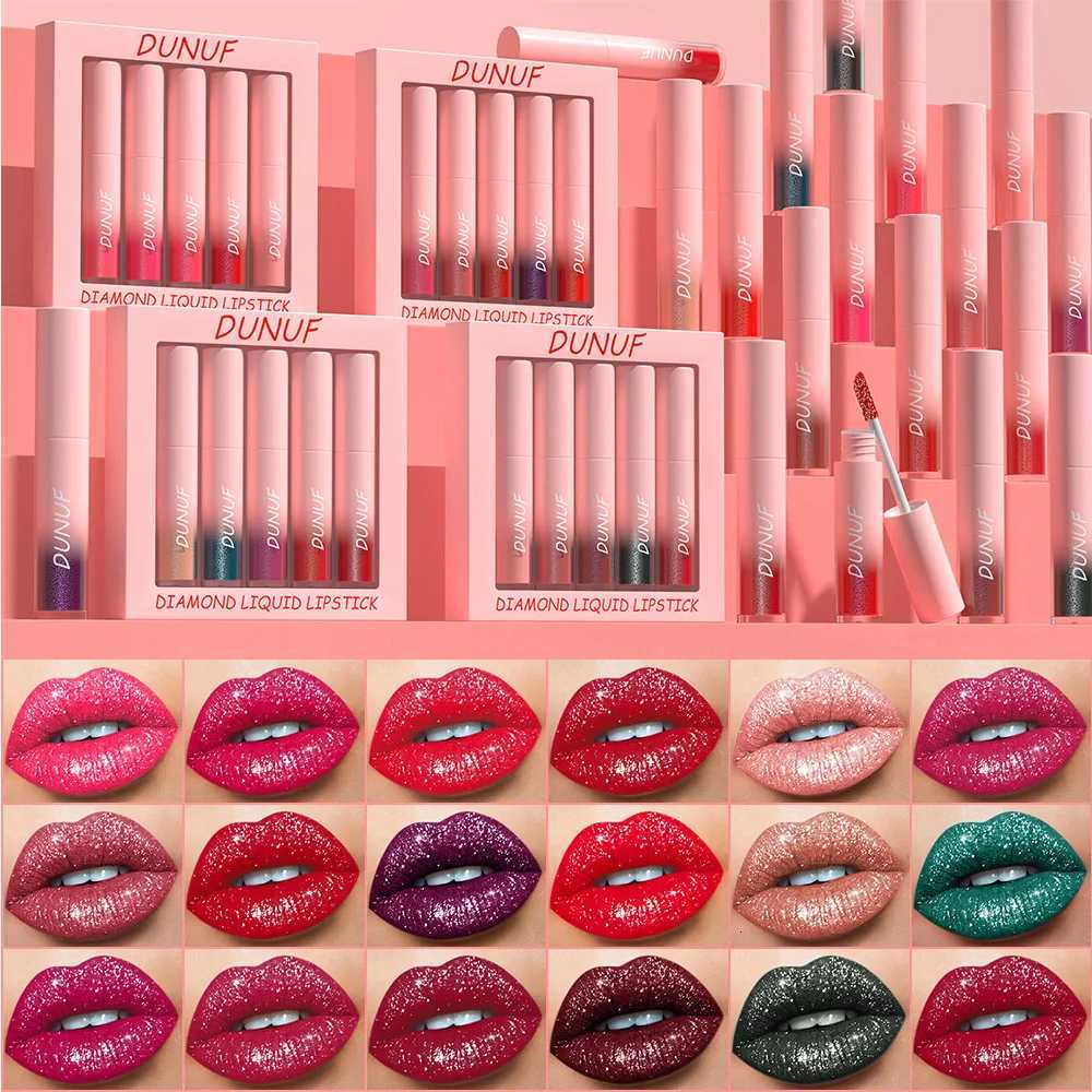 5 Pcs Diamond Glitter Liquid Lipstick Set Long Lasting Non-Stick Metallic Shimmer Matte Lipstick in Full Colors - Tinted Lip G250729