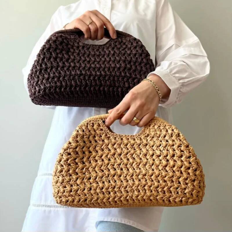 Fashion Brand Straw Clutch Clip Bag High-End Banquet Purse Summer New Seaside Holiday Travel Versatile Hand-Woven Totebag
