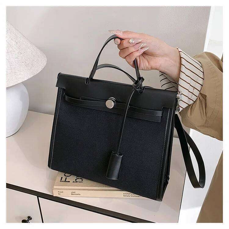 Trendy Color Block Tote Bag Women's Stylish Shoulder Purse With Crossbody Strap For Daily Use