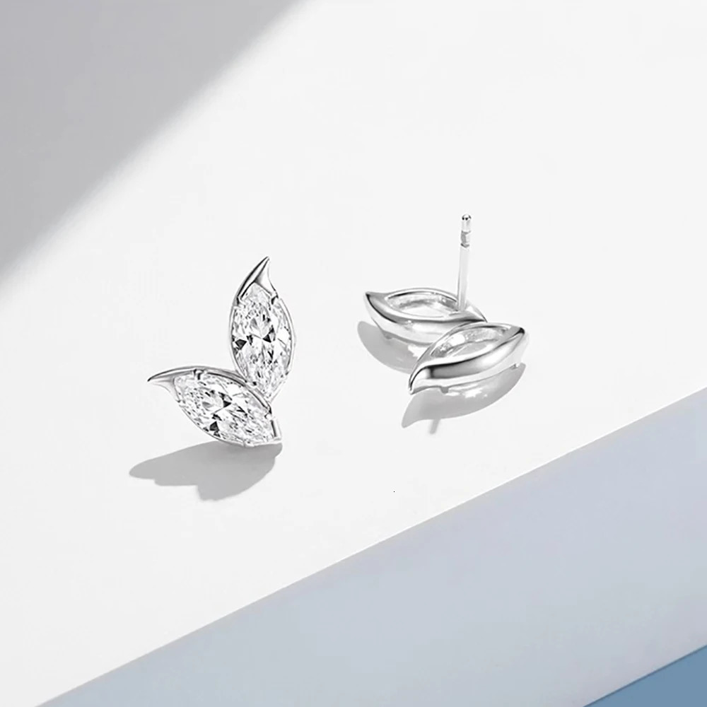 2-Leaves Stud Earrings for Women 4Cttw Marquise Cut Lab Diamond Earring 925 Sterling Silver Ear Studs Fine Jewelry 250722