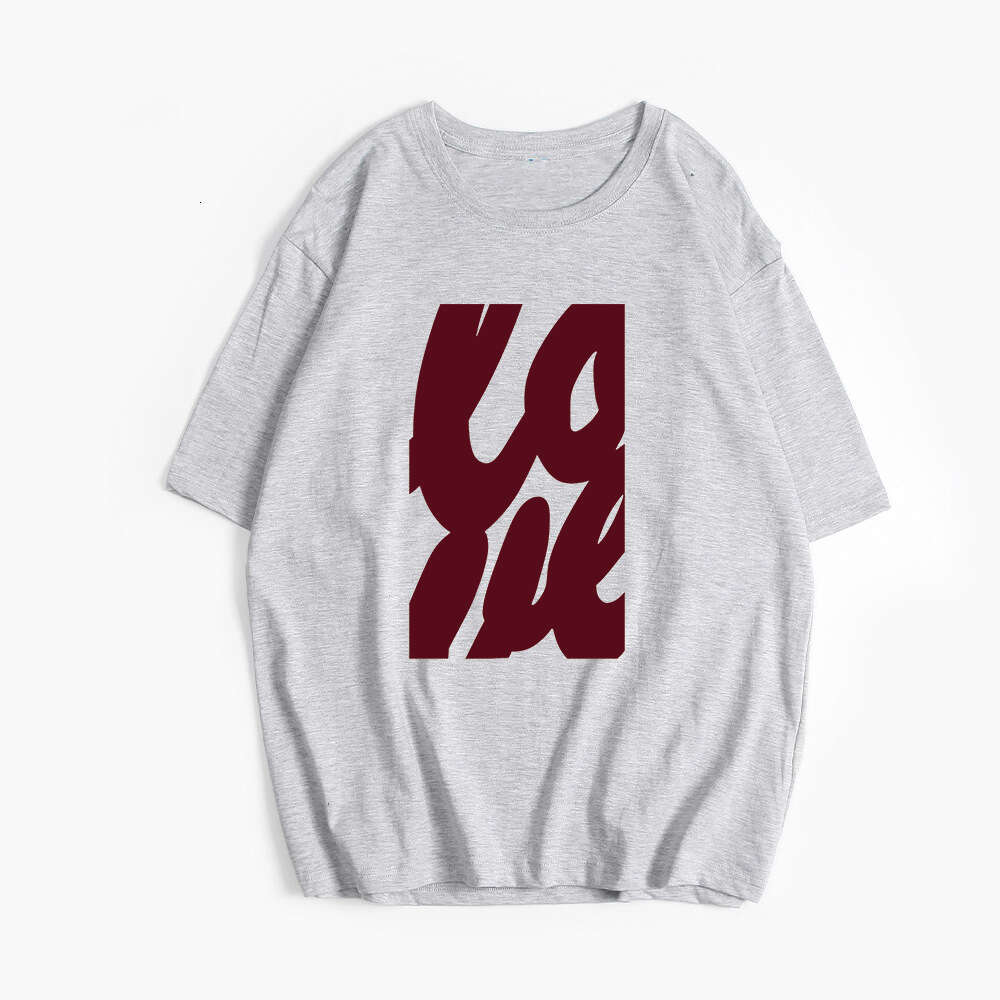 Minimalist Letter Print T-Shirt For Women, Summer Versatile Loose Round Neck Pure Cotton Short Sleeve Top B5 h6