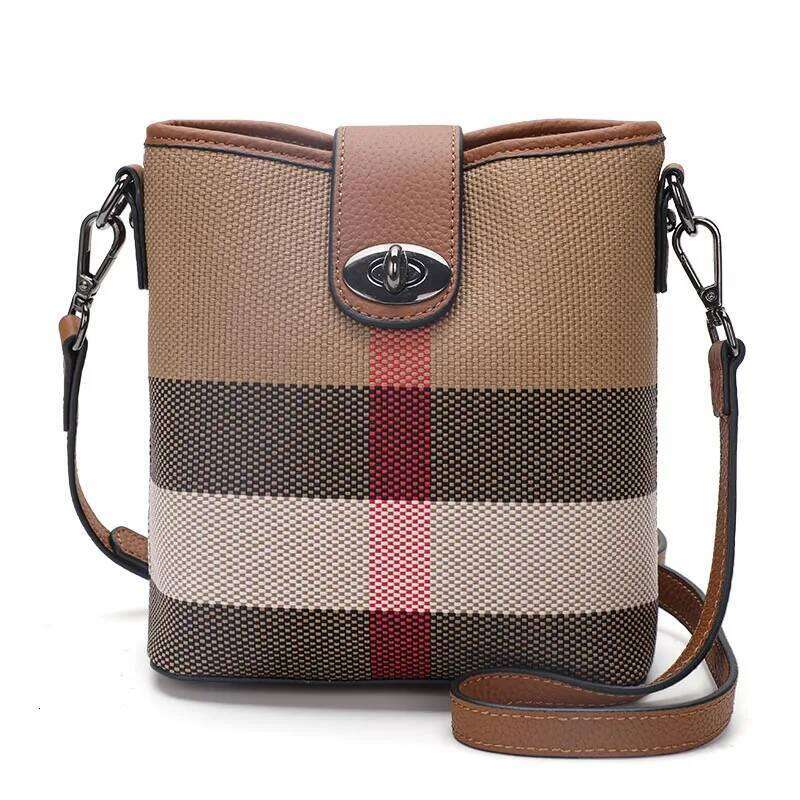 Genuine Leather Plaid Bucket New Summer Versatile Niche High-End Single Shoulder Crossbody Bag For Women
