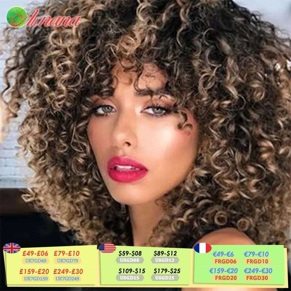 Brazilian Bouncy Scarf Ginger/Brown/ Blonde Color Full hine With Bangs Curly Style100% Human Hair Wig For Women
