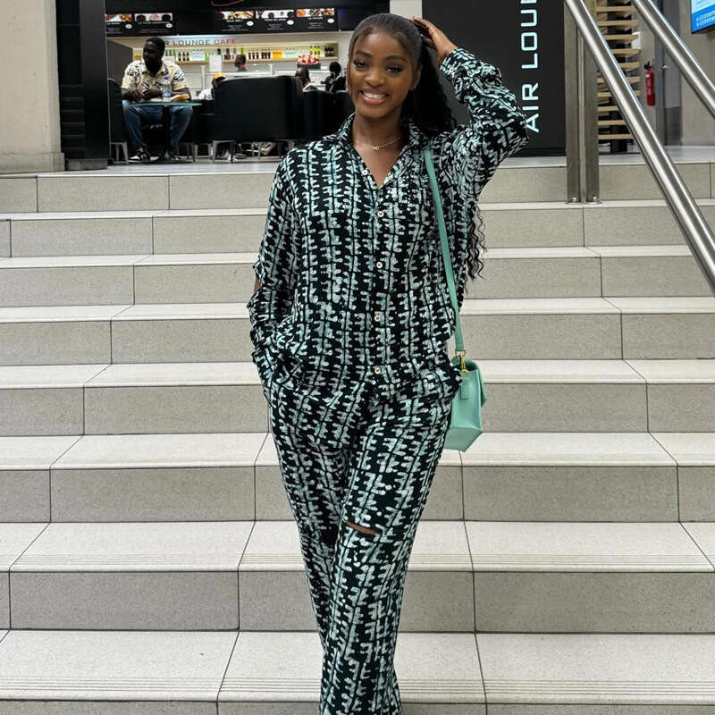 New Plus Size Printed Fashion Casual Long Sleeve Shirt And Pants Two-Piece Set For Women Loose Women's Clothing B5