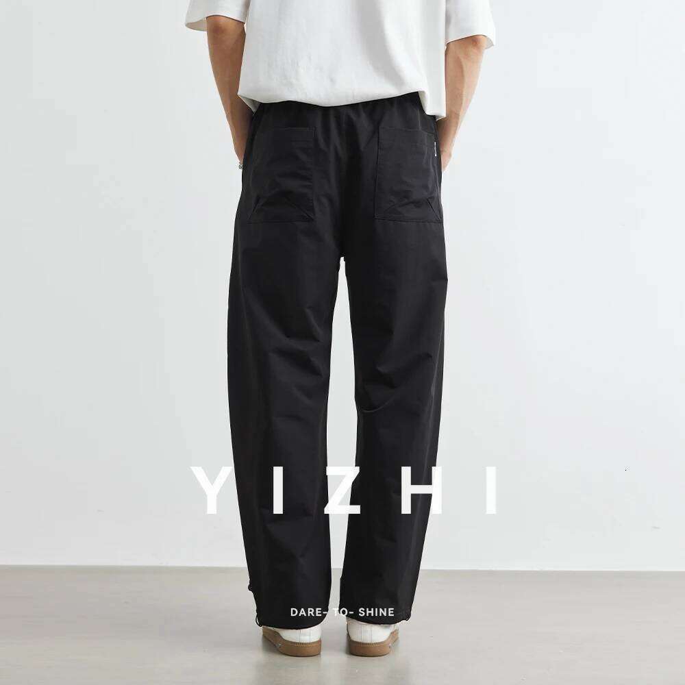 Fashion Men's Breathable Casual Summer New Straight Thin Wide Leg Pants Japanese Style Loose Elastic Waist Men Trousers