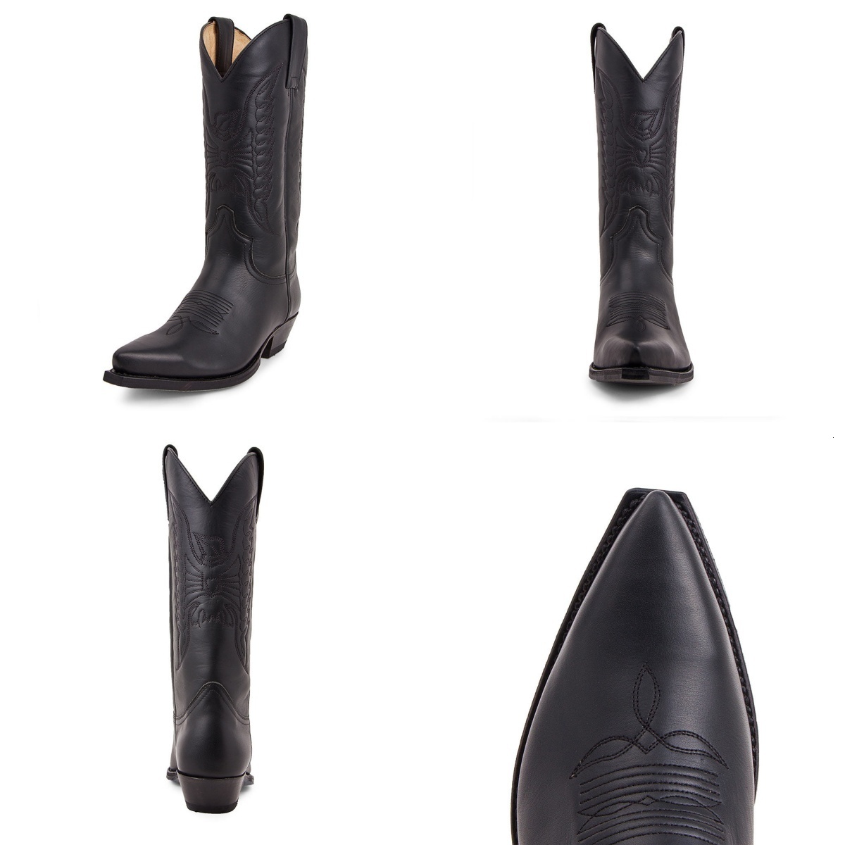 Western Cowboy Boots Waxed Leather Pointed High Heels Leather Embroidery Patchwork High Boot Knight Chelsea Snake Pattern Patchwork Gold Silver Toe Ho