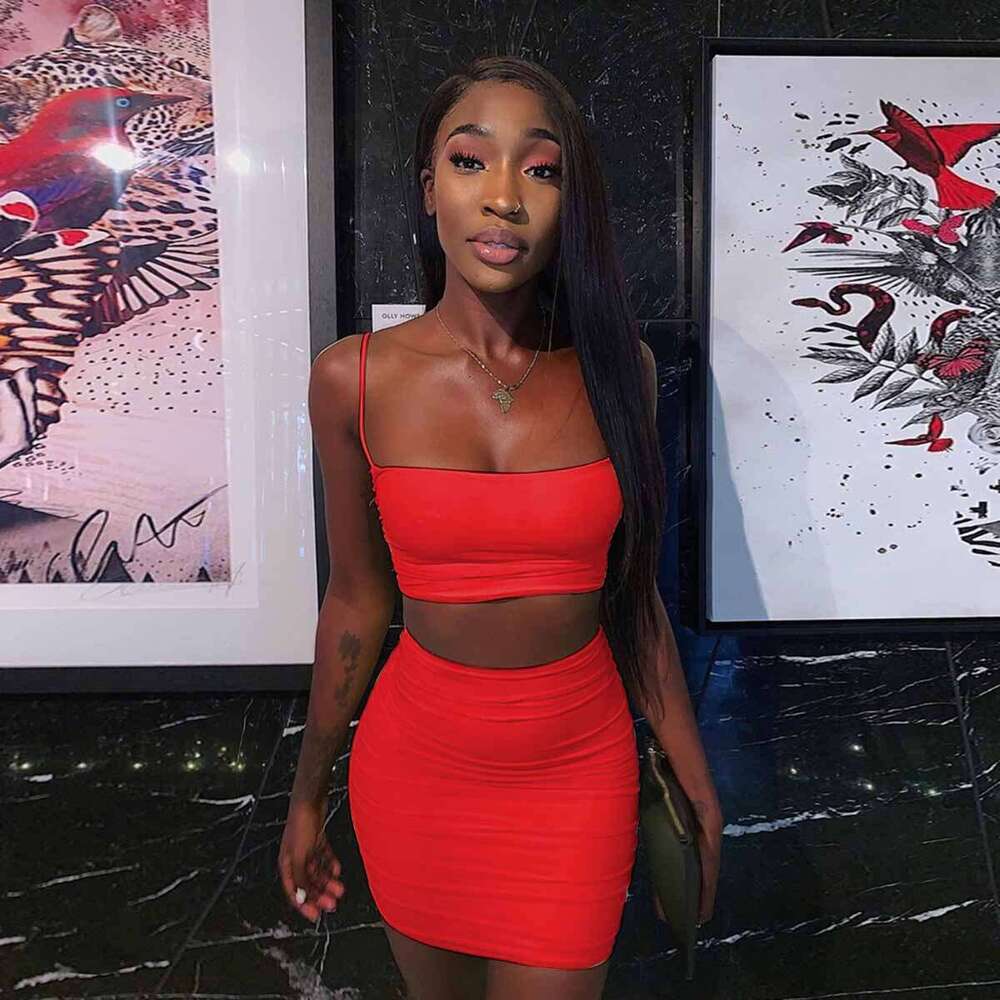 New Sexy Camisole Vest With Pleated Bodycon Skirt Two-Piece Set For Women B5