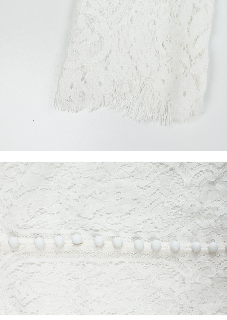 Women's Elegant White Lace Top Hollow long-sleeved White Top French Romantic Sexy Lace Shirt Party Summer Resort Wear Office Women Clothing 61123