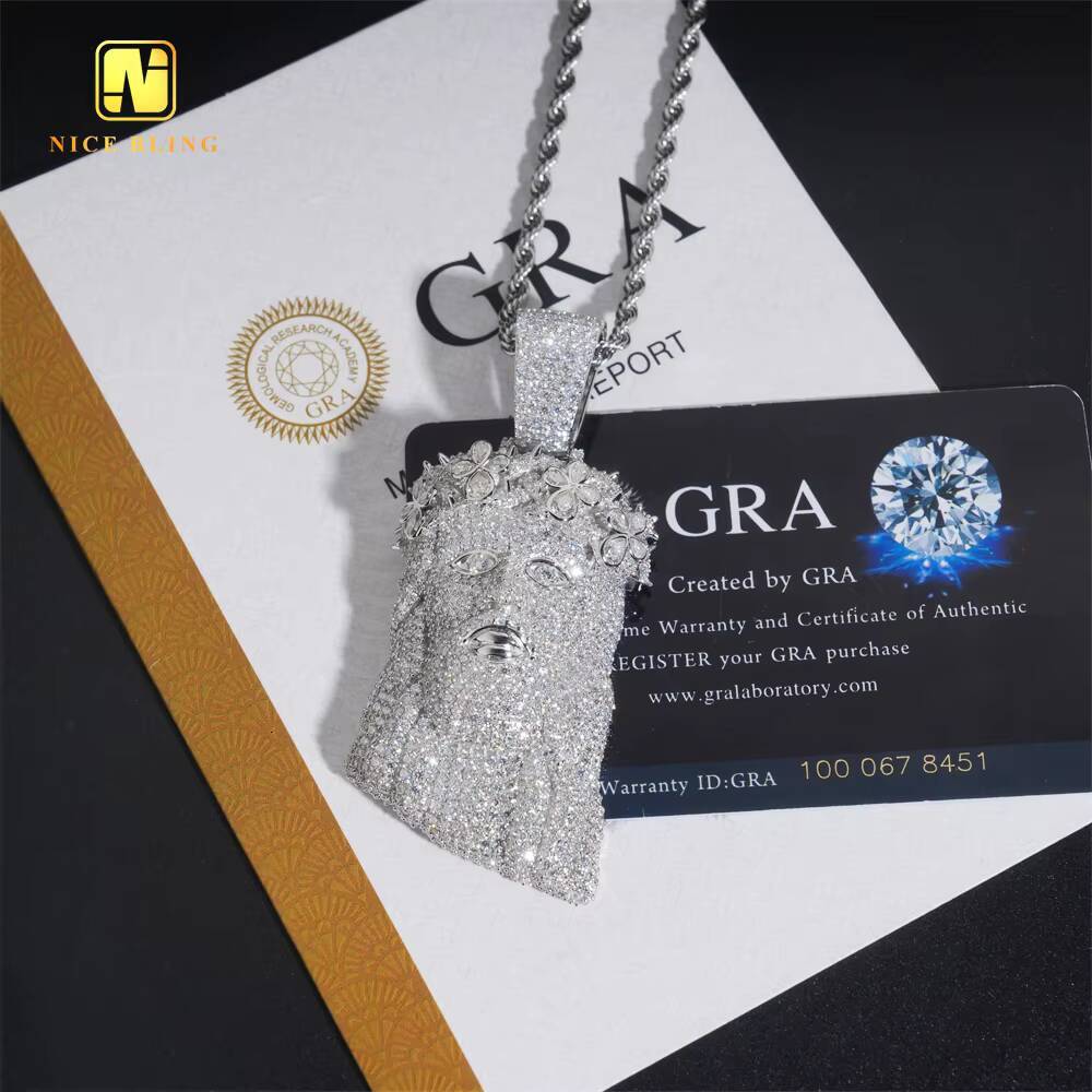 Iced Out 3D Fine Custom Hip Hop Men Jewelry Pendant Pear Cut VVS Moissanite Full Diamond Silver Plated 925 Silver Jesus Pendant