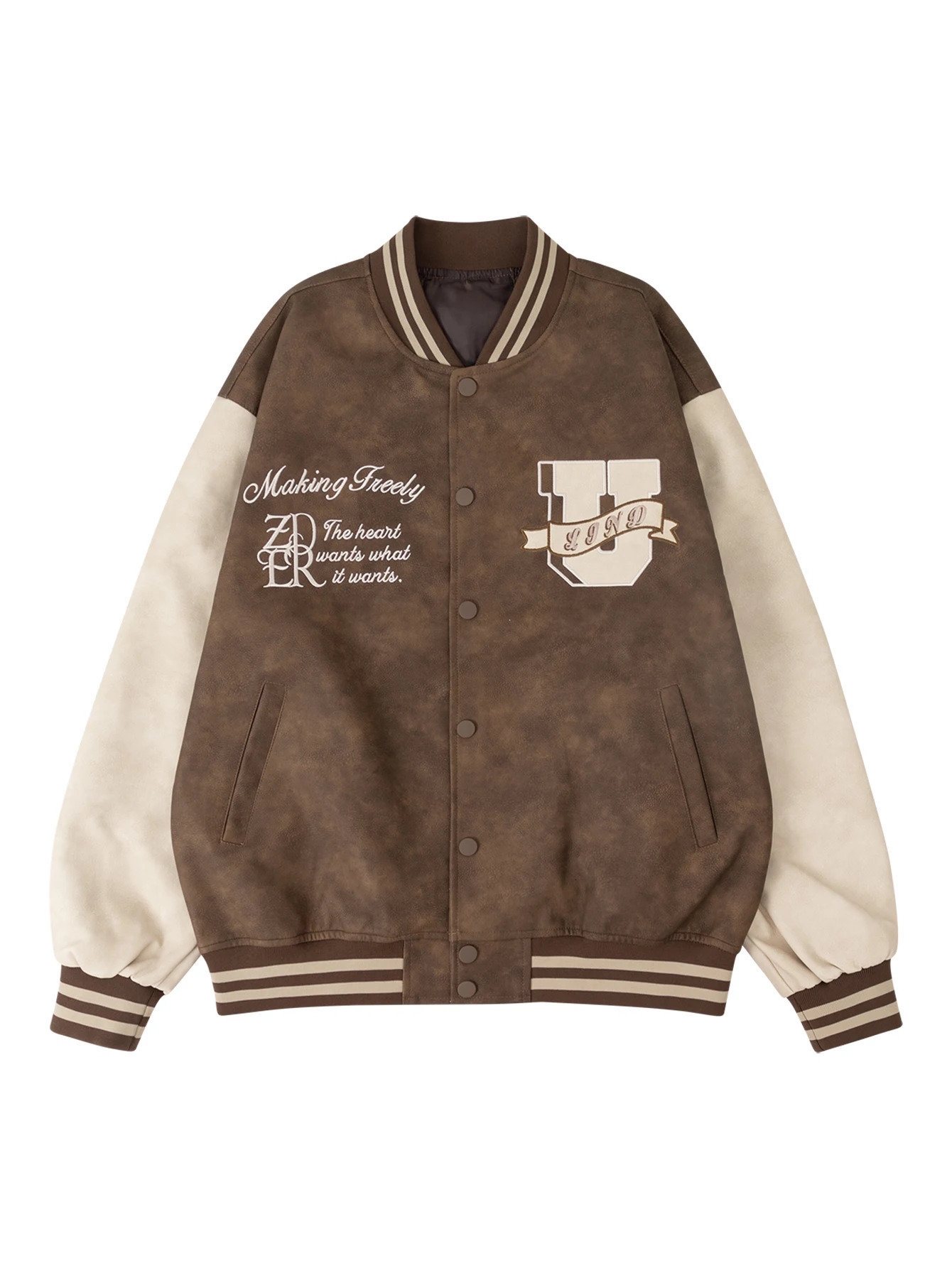 Mens Leather Varsity Jackets Brown Loose Vintage Motorcycle Coats CLUBLetter y Boomber For Fall winter 250730