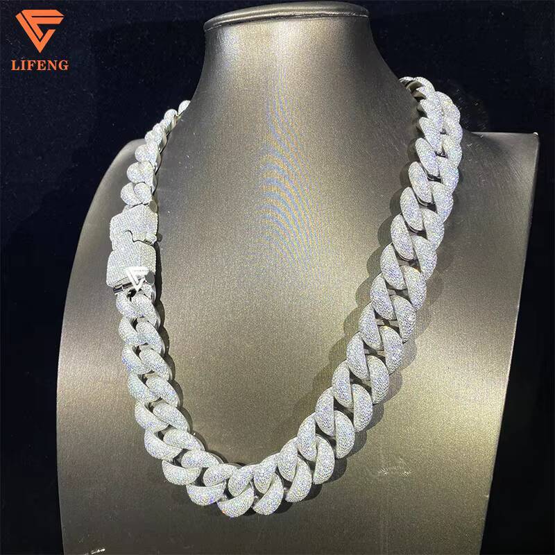 Customizable 16mm Big Chain Necklace 8Rows 925 Sliver White Gold Plated VVS Moissanite Miami Cuban Link Chain Hip-hop Style