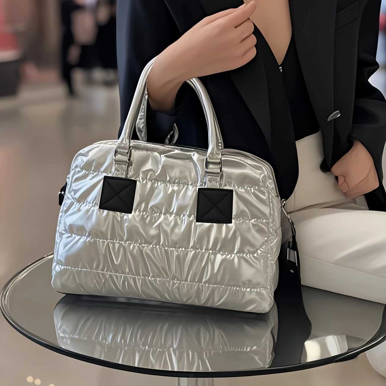 Stylish Ladies Spacious Tote Purse Glossy Finish Top Zip Removable Adjustable Strap Crossbody Single Shoulder Handheld Daily Y250730