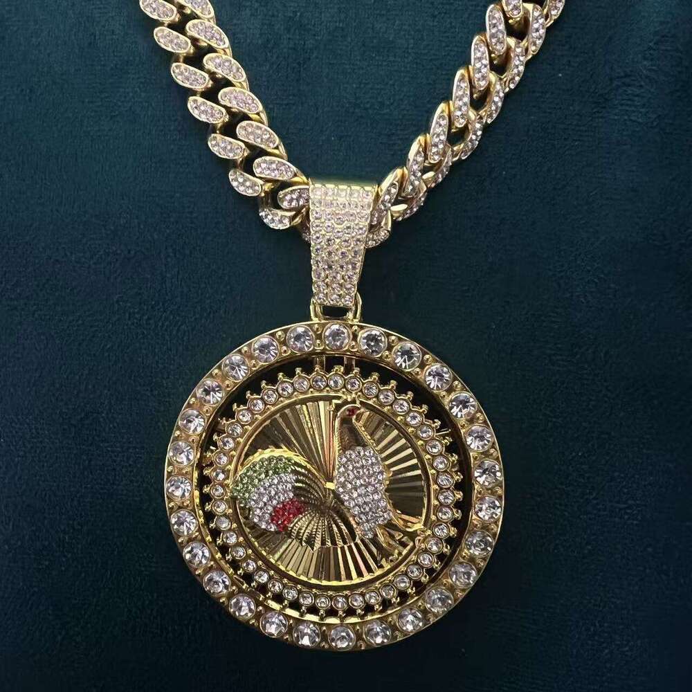 New Full Dia for Men Hip Hop Style Pendant Necklace Alloy Religious Rotating Cuban Chain