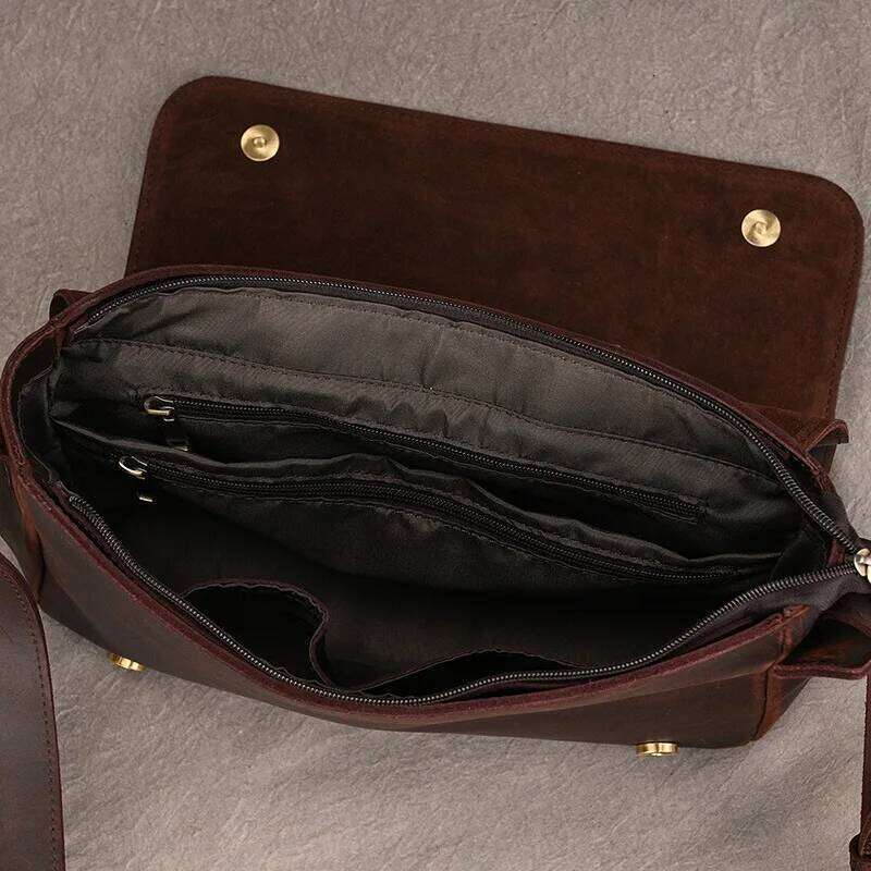 Men's Genuine Shoulder Crazy Horse Crossbody High Quality School bags Leather Messenger Bag for men male