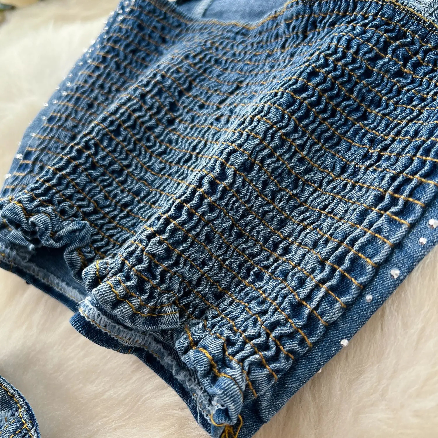 Denim Pant Set Women Two Piece Sets Sexy Matching Sleeveless Short Tops Long Flare Pants High Waist Slim Diamond 250730