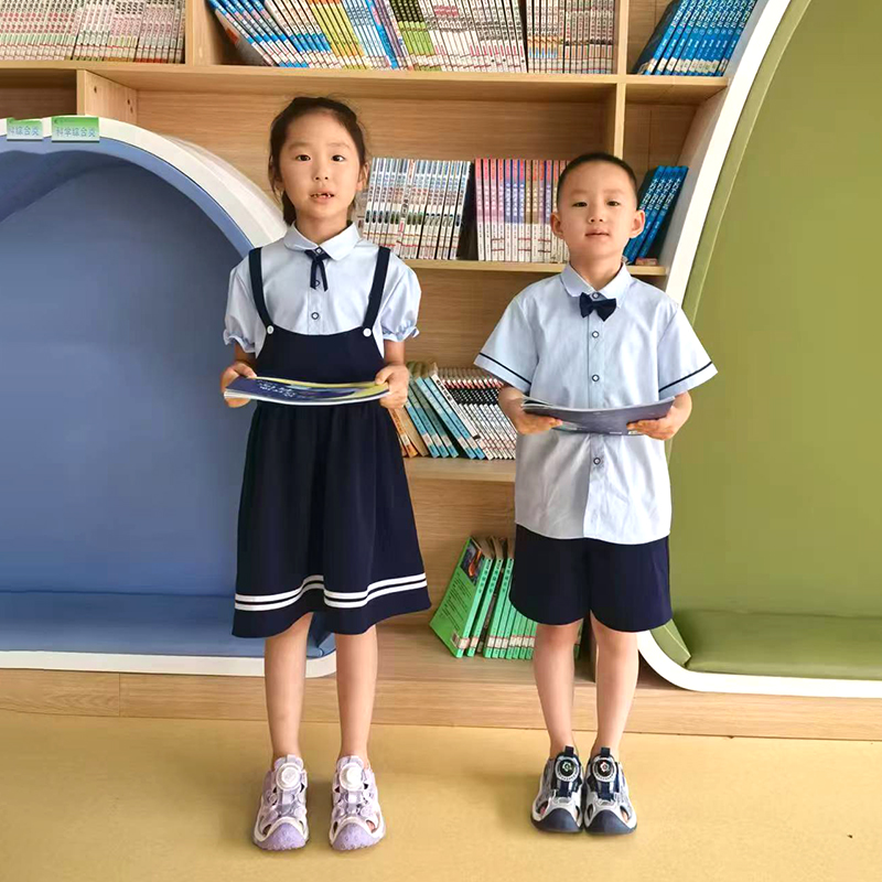 Kindergarten student school uniform set, shirt plaid skirt custom design, girls' school uniform, supports customization
