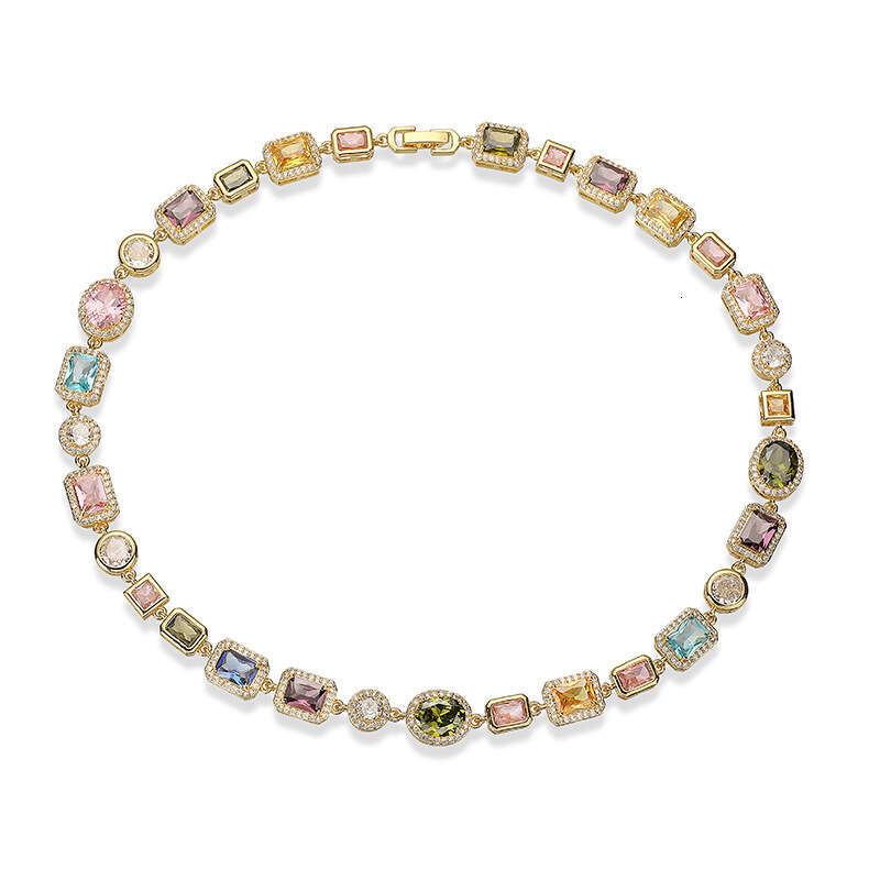 Hot Luxury jewelry designer necklace bracelet retro geometric inlaid with colored diamonds choker high-end palace style Gold Silver moissanite necklac