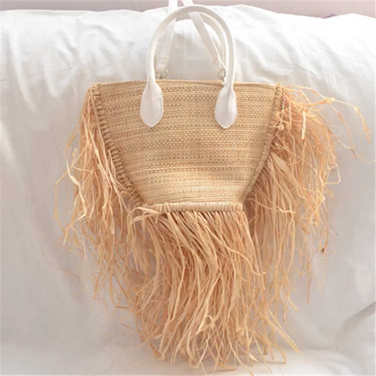 tassel Woven raffia straw Beach Bag Woven Shoulder Bag Raffia Circle Rattan Bags Bohemian Summer Vacation Casual bag Y250729
