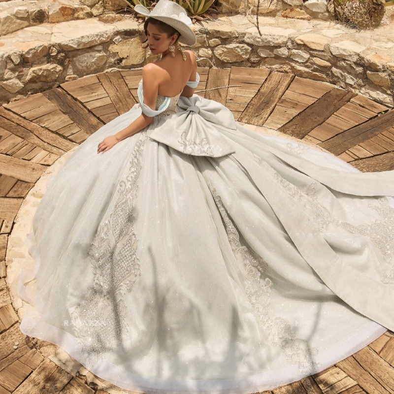 Light Green Quinceanera Dresses Off The Shoulder Applique Lace Beading Bow Tull Ball Gown Vestidos De 15 Anos Sweet 16 Dress