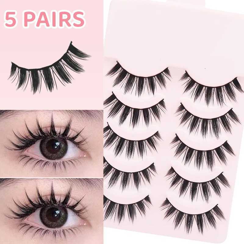 5 Pairs Manga Lashes Eyes Lashes Soft Natural Long Eyelashes Fake Lashes Anime Wispy Strip False Eyelashes Makeup Z250731