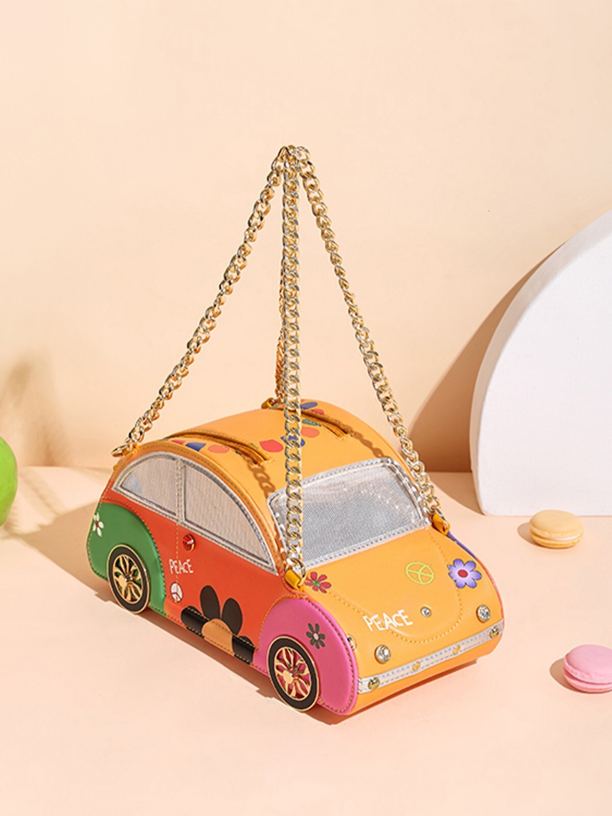 Cute Color-Block Car-Shaped Handbag Chain Novelty Box Casual Personality Creative Shoulder Bag for Women ddmymoon