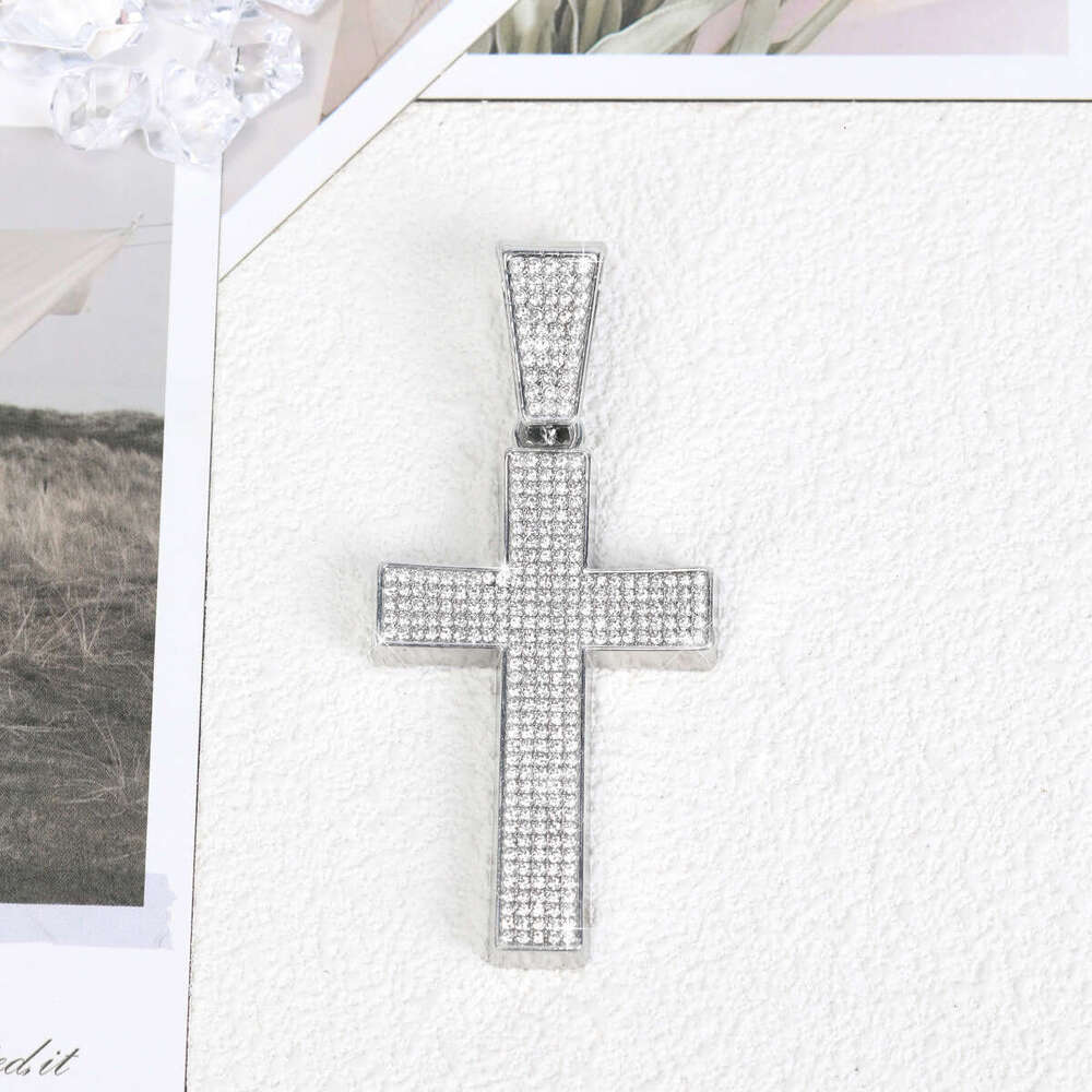 Hot Selling Hip-Hop Rap Trendy Exaggerated Personality Full Dia Cross Alloy Multi-Color Necklace Pendant