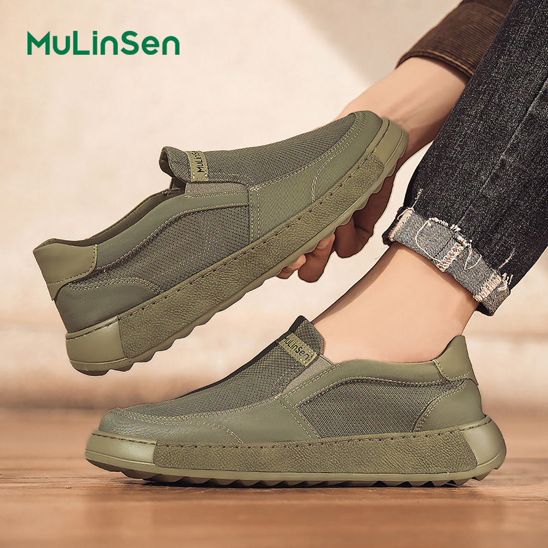 Mulinsen men's cloth shoes spring and summer breathable thin old Beijing mesh shoes men's casual work one-step driving sneakers