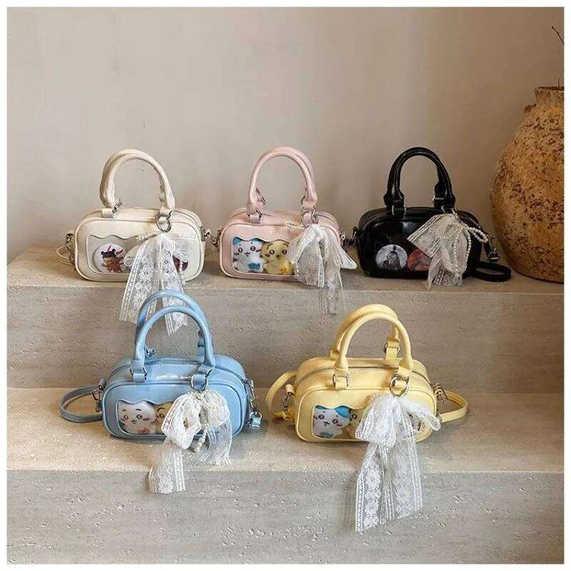 Richme Y2K Mini Handbags Women Aesthetic Lace Beading Bow Ladies Ita Bags DIY Anime Badge PU Crossbody Shoulder Bolso Mujer