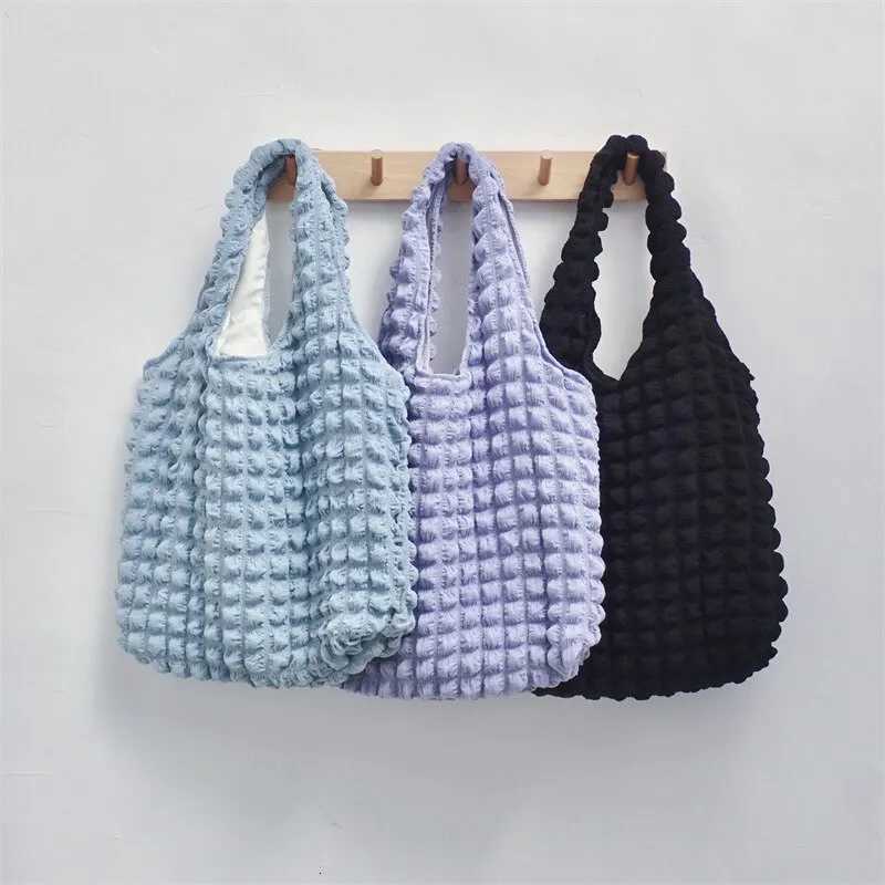 Summer Pleated Bubble Cloud Wen Shoulder Bag Vintage Candy Color Large Capacity Shopping Tote Bag Y250730