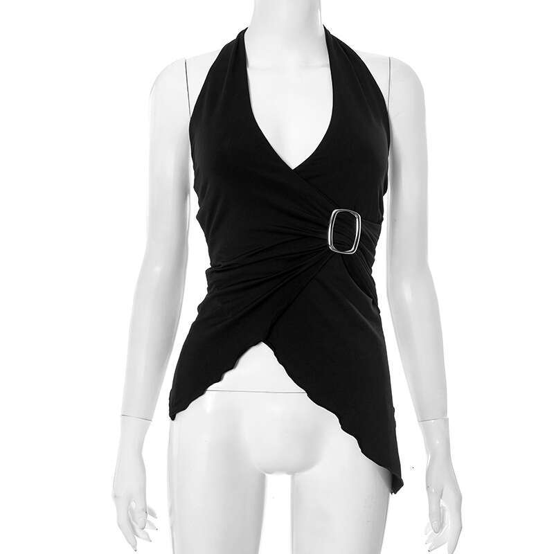 Ytp297 Women's Summer New Solid Color Sleeveless V-Neck Sexy Halter Cross Top B5