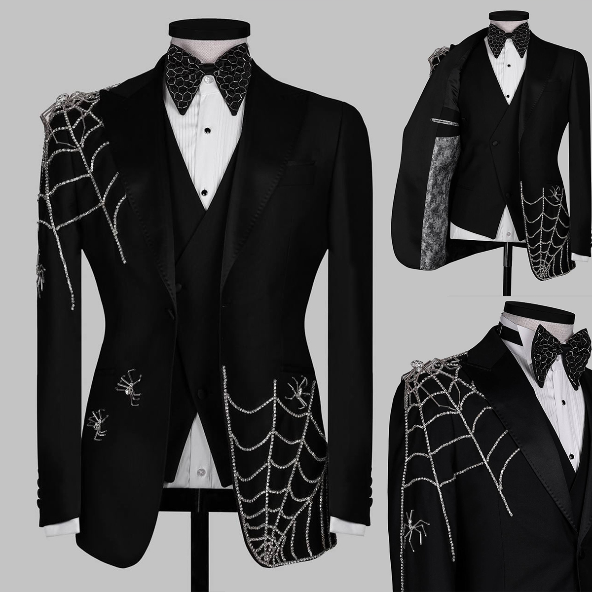 Customized Men Suits Crystal Groom Wear Tuxedos Ropa Hombre 2 Piece Double Breasted Diamond Shawl Lapel Wedding Prom Blazers