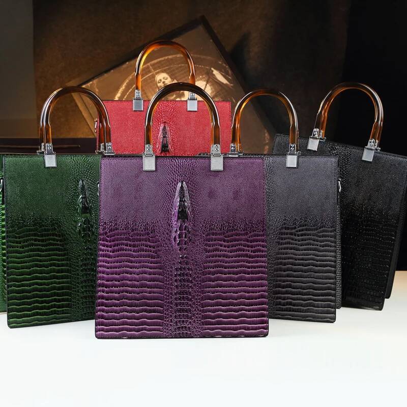 Genuine Leather Women Bags Brand Handbags Mother Tote Crocodile Pattern Fashion Shoulder Messenger Bag Trend Vertical