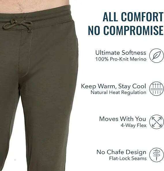 Couple's Jogger Sweatpant Men Women 97% Merino Wool Outdoor Baselayer Pants Wicking Breathable Anti-Odor