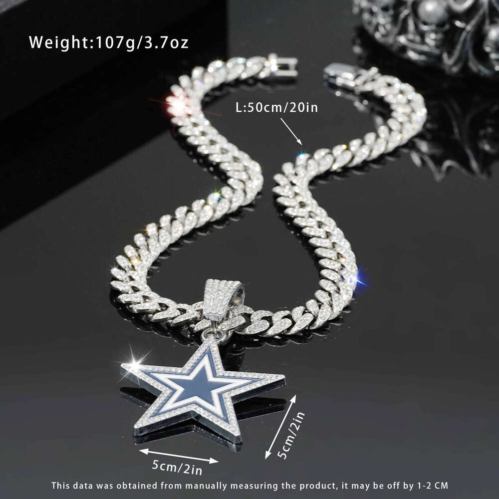 Jewelry Unisex Hip Hop Cuban Chain Fashion Full Dia Blue Pentagram Necklace Pendant