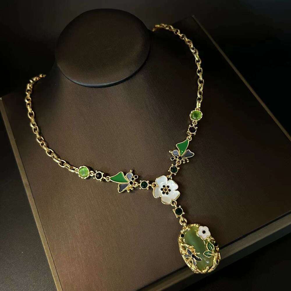 New Chinese Style Enamel Flower Bee Cat Eye Necklace Earrings Fresh Sweet Ear Vintage Jewelry Set