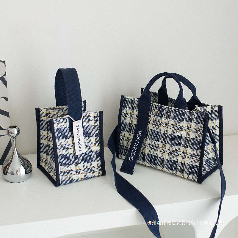New Houndstooth Pattern Handheld Canvas Fashion Striped Waterproof Versatile Large Capacity Single Tote Women's Bag
