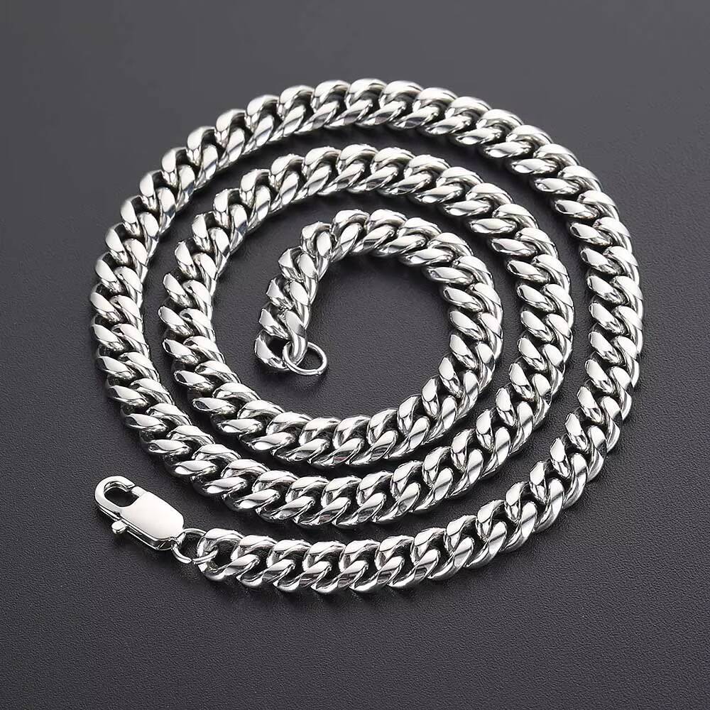 NUOYA Trendy Hip Hop Jewelry Mens Golden Stainless Steel Jewelry 8mm 18K Gold Plated Stainless Steel Cuban Link Chain Necklace