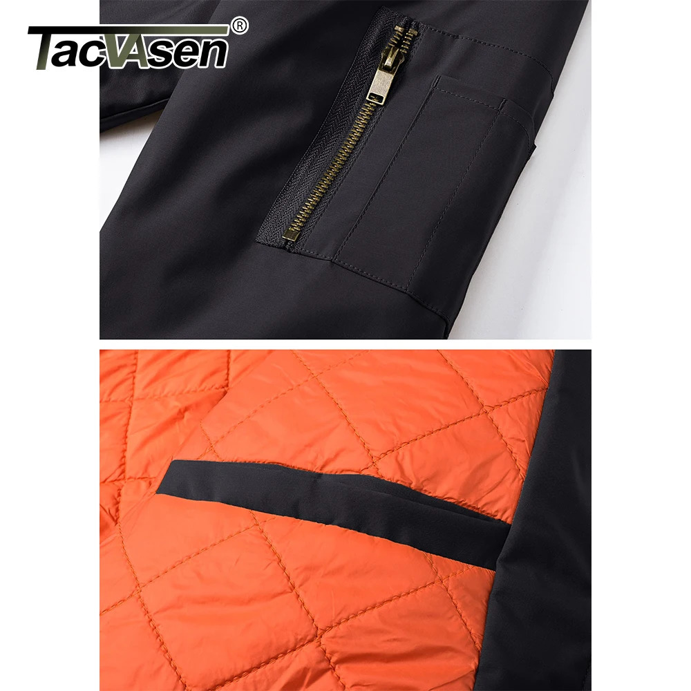 TACVASEN Mens Classic Bomber Jacket Autumn Thick Warm Orange Lining Full Zip Up Windproof Casual Padded Flight Pilot Jackets 250730