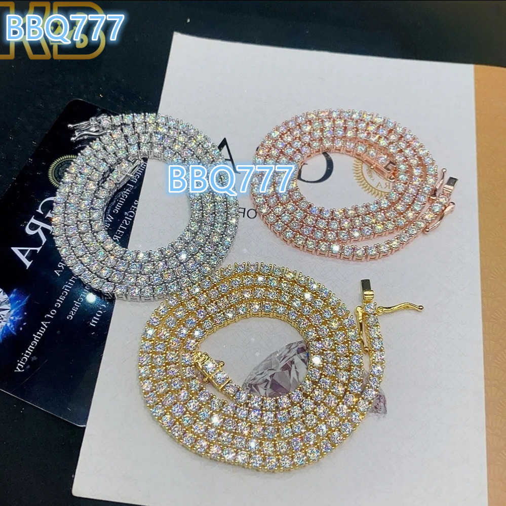 925 Sterling Silver Tennis Chain Men Hip Hop Jewelry Moissanite VVS Diamond Necklace Iced Out Unisex Gift