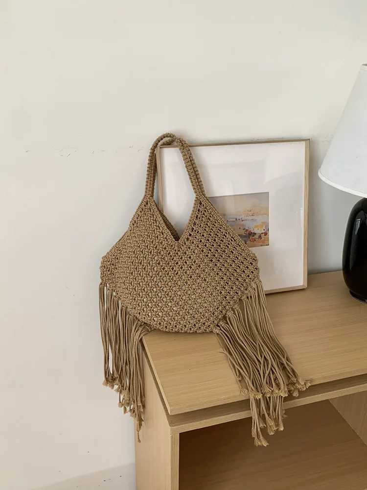 Straw Weave Tassel Tote Summer Beach Bags for Women 2023 Large Capacity Fashion Shoulder Bag Lady Handbags and Purses Y250729