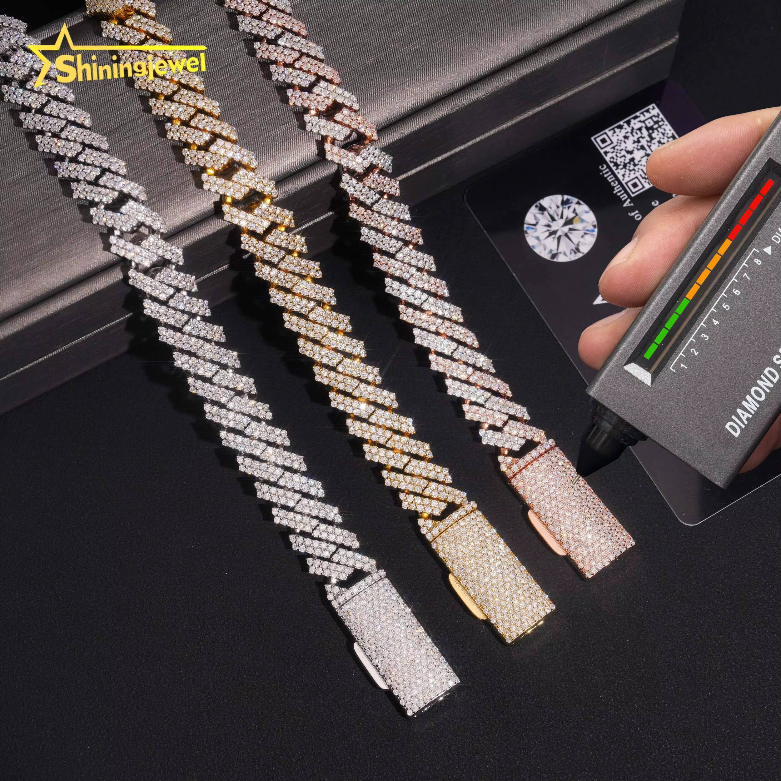 12mm 2Row 925 Silver Cuban Bracelet Hot Sale Moissanite Diamond Miami Bracelet Hip Hop Jewelry Pass Diamond Tester