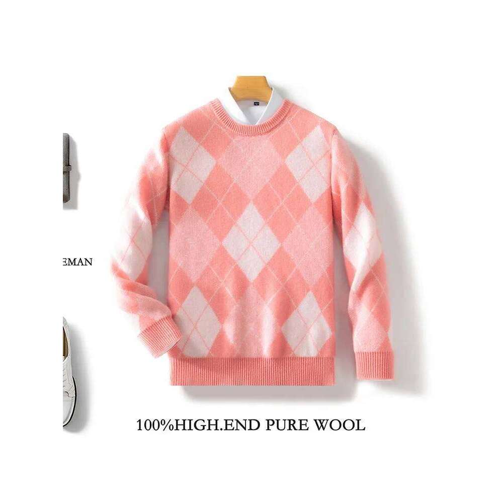 Men's 100% Merino Wool Multicolor Sweater Round Neck Knitted Pullover Cashmere Thickening Tops Long Sleeve Jumpers Autumn Winter MDNG