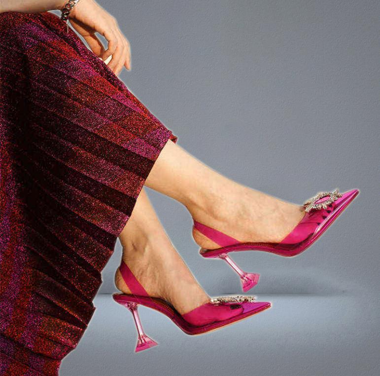 2021 Star style Green Blue Soft PVC Women Sandals Fashion Crystal Heeled Slingbacks Summer Shoes High heels Wedding Bride Shoes H18825113