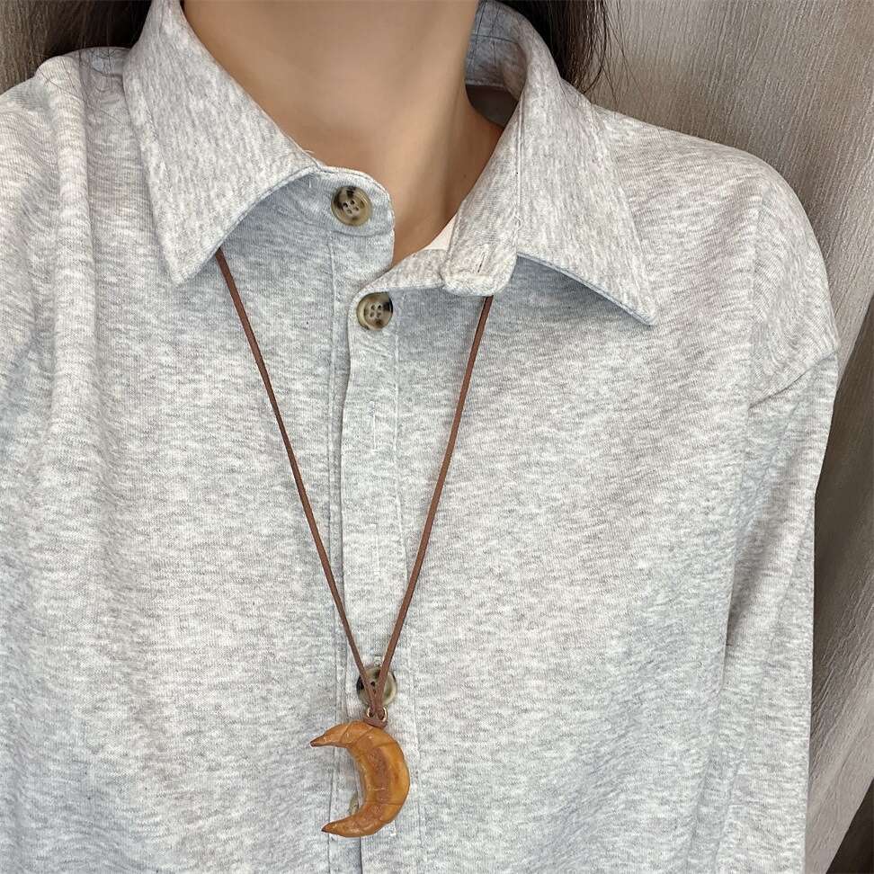 Handmade Bread Lye Knot Croissant Long Pendant Necklace for Women, Unique Sweater Chain Accessory 54c