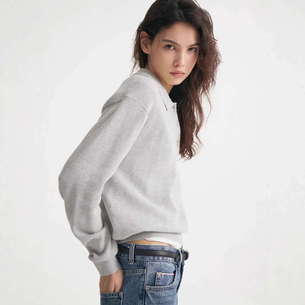 Autumn Winter Polo Collar Solid Color Sweater Women Versatile Casual Style Pullover Knitwear B5